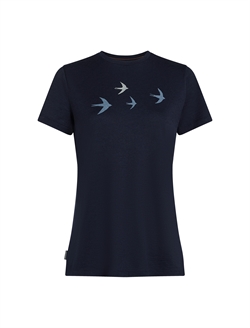 Icebreaker Women's Merino 150 Tech Lite SS Tee BIRD TRANSIT - Midnight Navy - Kortærmet uldtrøje